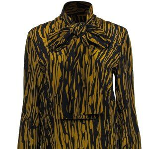 COS Women's Pure Silk Blouse Size 8 Black Mustard Abstract Print